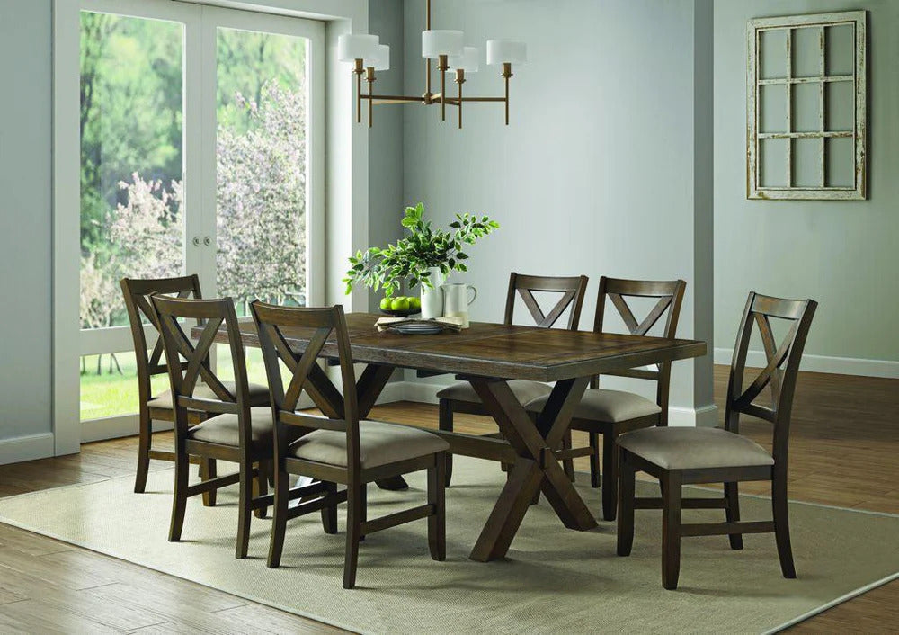 Virgo Brown Dining Table Set For 6 With Fabric Upholstered Chairs