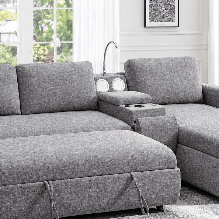 Michi Light Grey Sectional Sofa Bed With Reversible Storage Chaise &amp; Console
