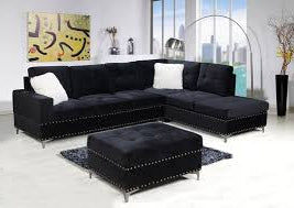 Damien Fabric Upholstered Sectional Sofa With Storage Ottoman - Black