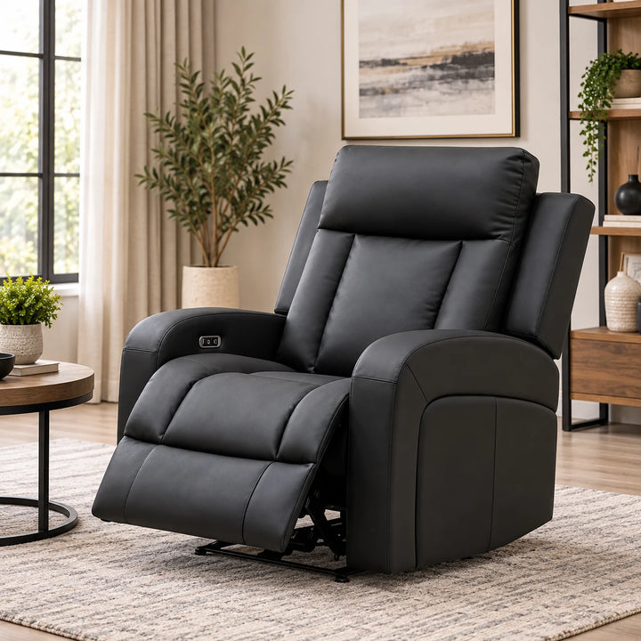 Gary 3-Piece Black Power Recliner Set in Top Grain Leather