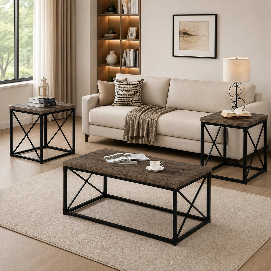 Venice 3-Piece Occasional Table Set - Grey/ Black