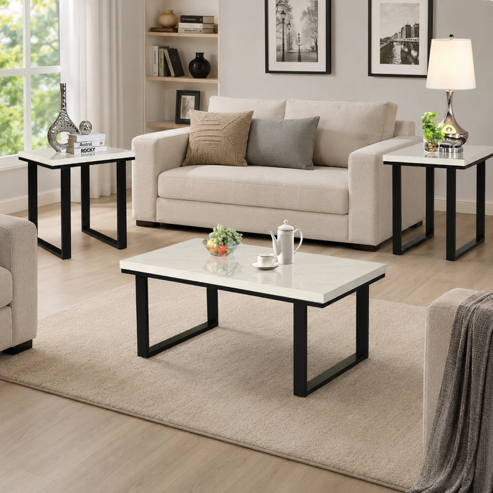 Empire 3-Piece Occasional Table Set - White/ Black