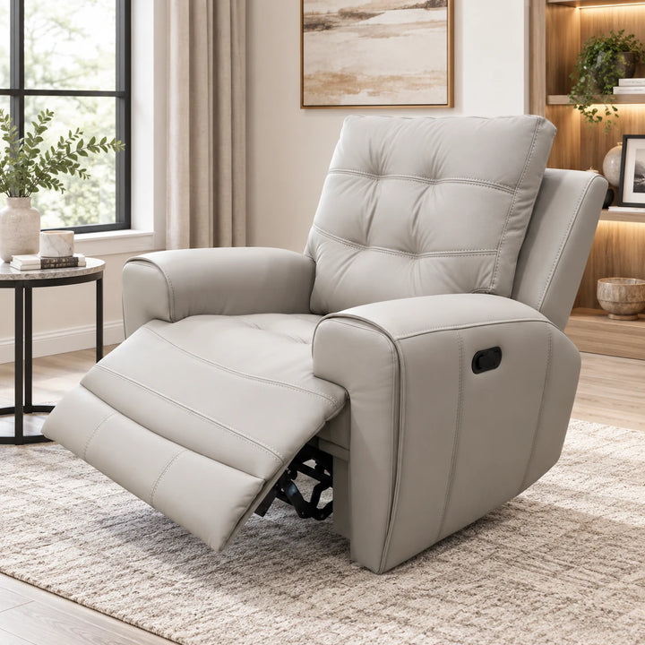 Nolan Taupe Power Recliner Chair In Aire-Leather Upholestery