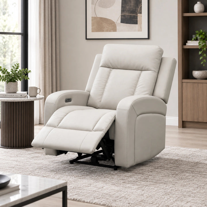 Sudex Beige Power Recliner Chair In Top Grain Leather