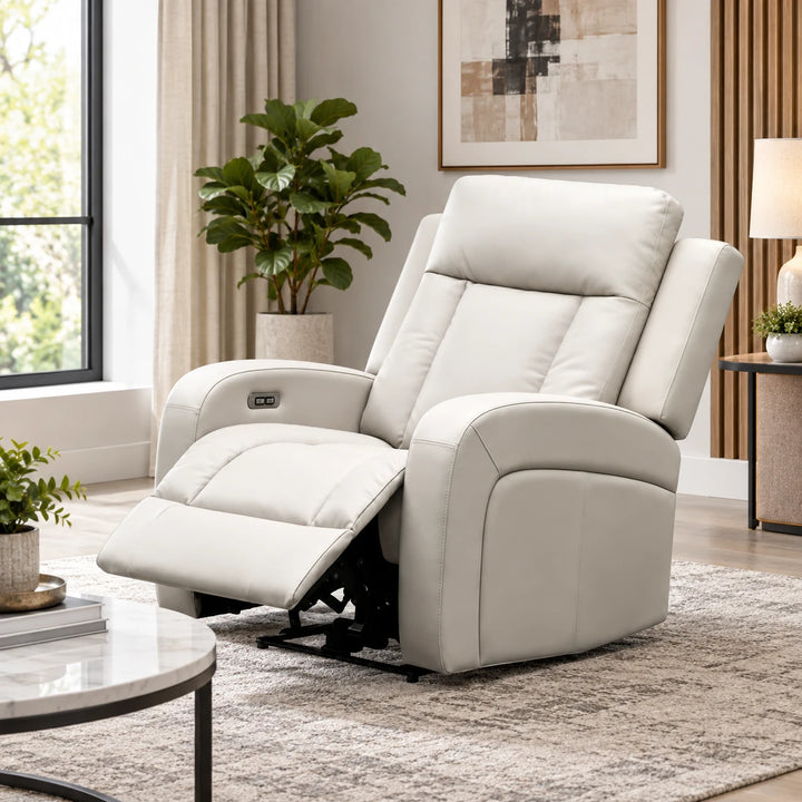 Sudex 3-Piece Beige Power Recliner Set in Top Grain Leather