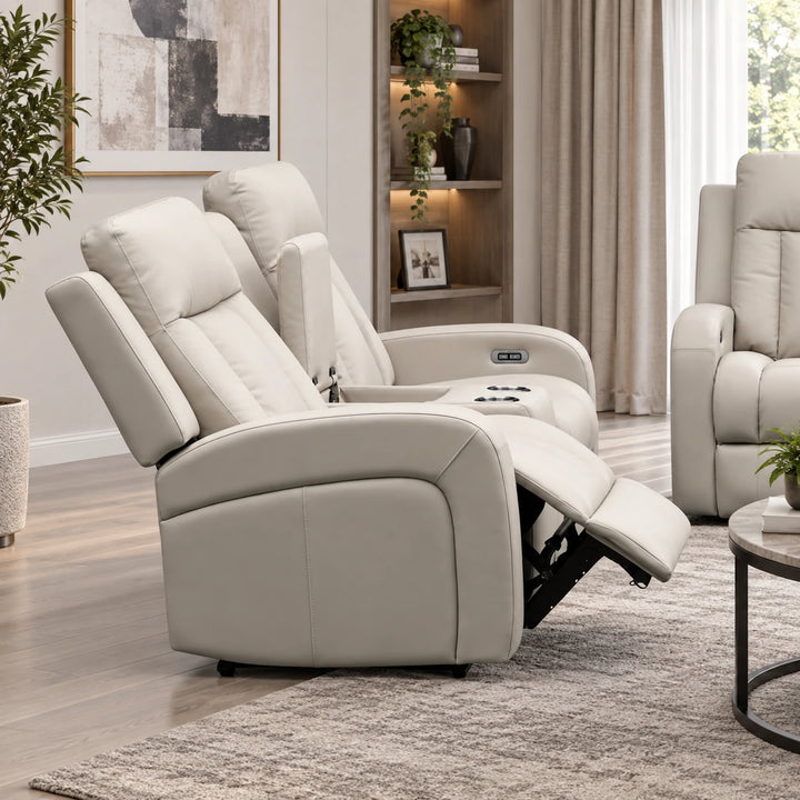 Sudex 3-Piece Beige Power Recliner Set in Top Grain Leather