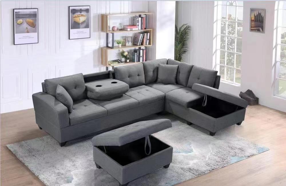 Haven Fabric Sectional Sofa with Storage Ottoman - Stylish Living Room Set with Linen Look