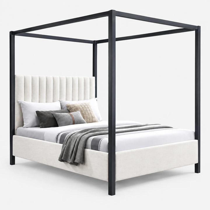 Carlo Cream Velvet Upholstered Platform Bed Frame