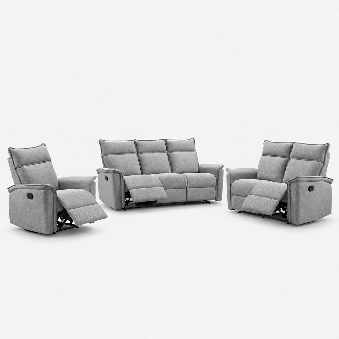 Leera 3-Piece Grey Manual Recliner Set in Fabric Upholstery