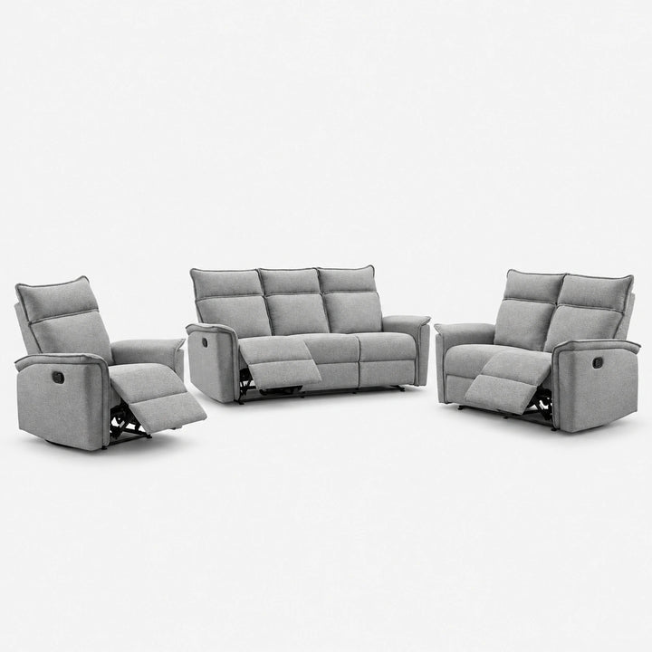 Leera 3-Piece Grey Manual Recliner Set in Fabric Upholstery