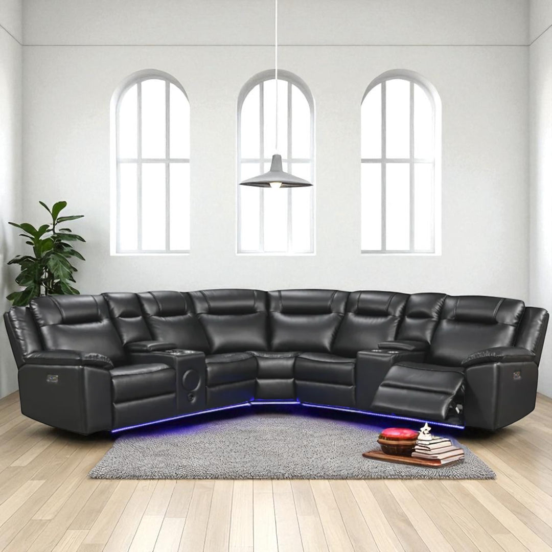 Nestle 5-Seater Sectional Recliner In Leathaire Upholstery - Black