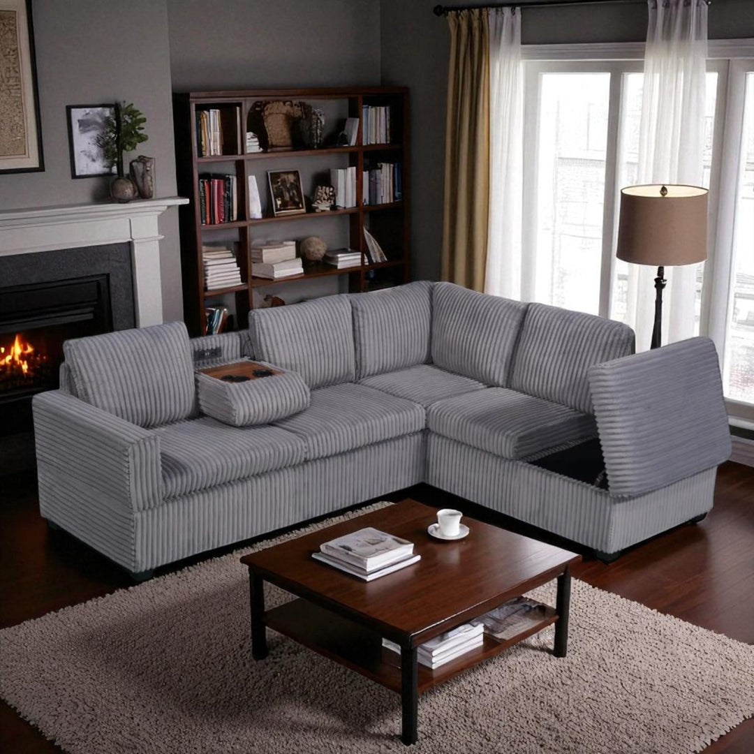 Samuel Fabric Upholstered Sectional Sofa With Reversible Corner Chaise - Grey