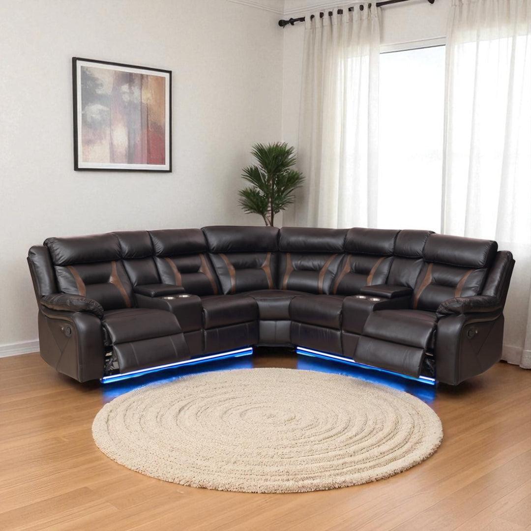 Aries 5-Seater Manual Sectional Recliner In Air Leather Upholstery - Brown