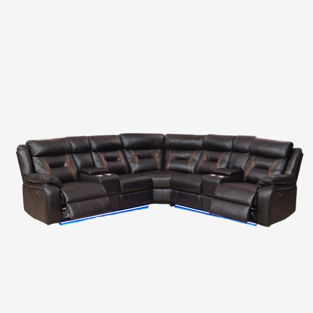 Aries 5-Seater Manual Sectional Recliner In Air Leather Upholstery - Brown