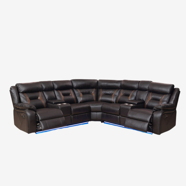Aries 5-Seater Manual Sectional Recliner In Air Leather Upholstery - Brown