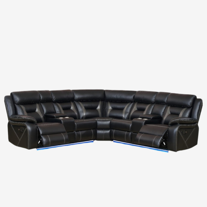 Aries 5-Seater Manual Sectional Recliner In Air Leather Upholstery - Black