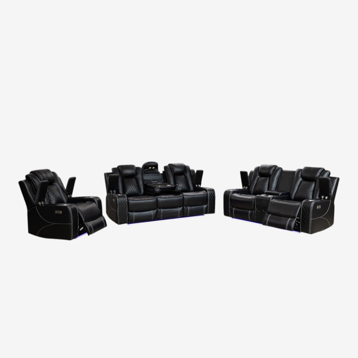 Halley 3-Piece Power Recliner Set In Air Leather Upholstery - Black
