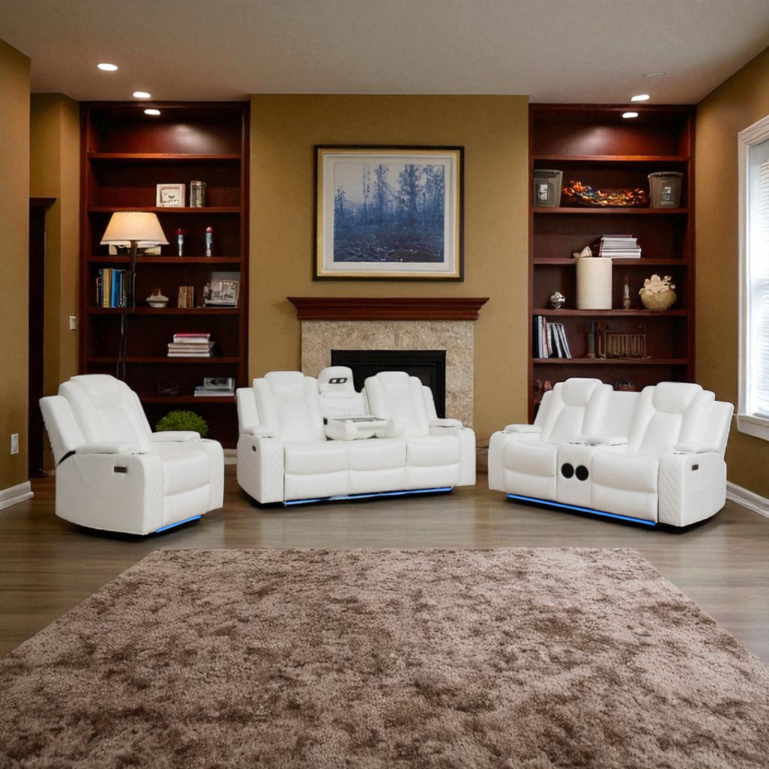 Halley 3-Piece Power Recliner Set In Air Leather Upholstery - White