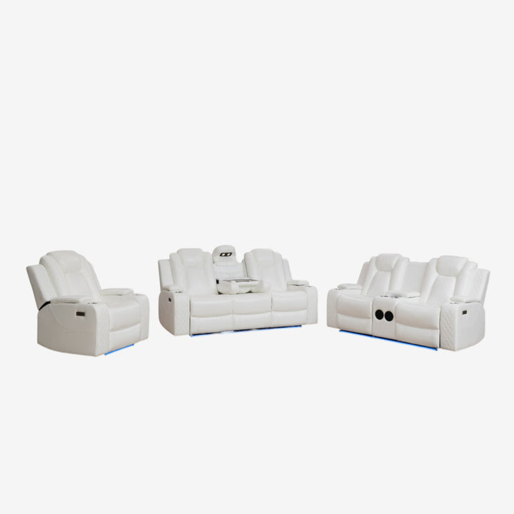 Halley 3-Piece Power Recliner Set In Air Leather Upholstery - White