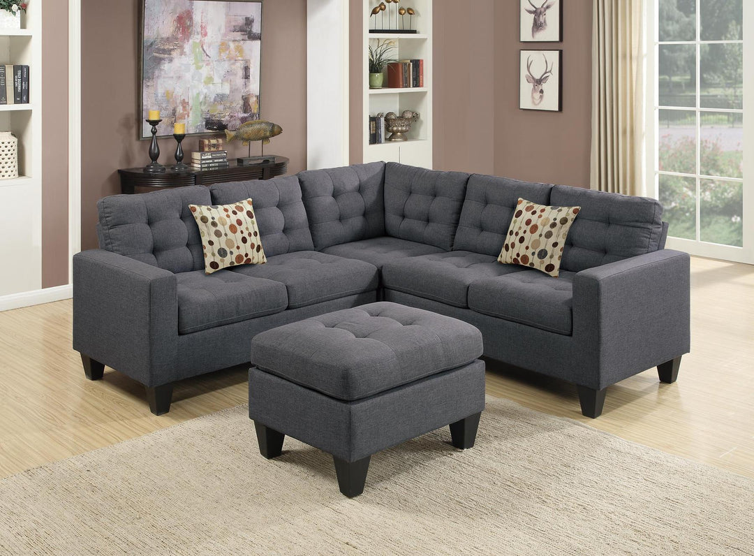 Dawson 4-Piece Fabric Upholstered Sectional Sofa With Cocktail Ottoman - Grey