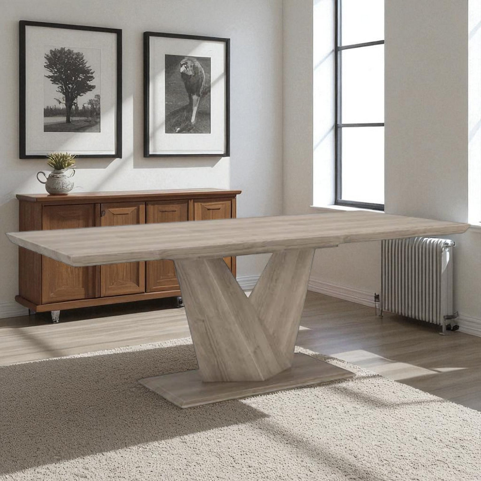 Nexora Extendable Wooden Dining Table - Washed Oak - Room Setting