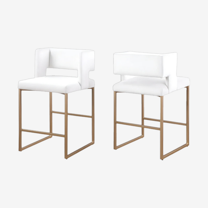 Anthony Counter Stool – Set of 2 | Beige Velvet Bar Stools with Gold Legs