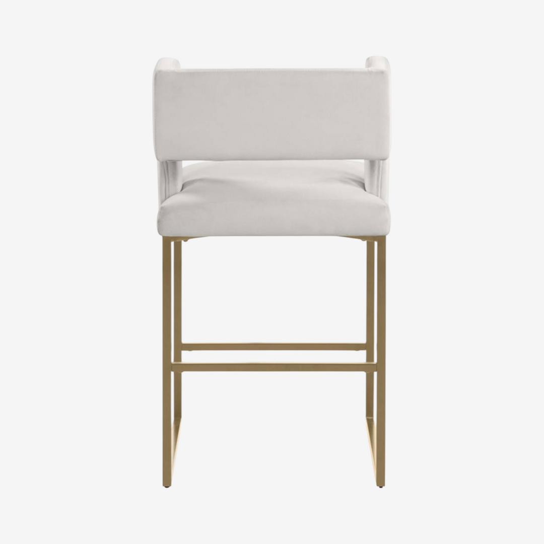 Anthony Counter Stool – Set of 2 | Beige Velvet Bar Stools with Gold Legs