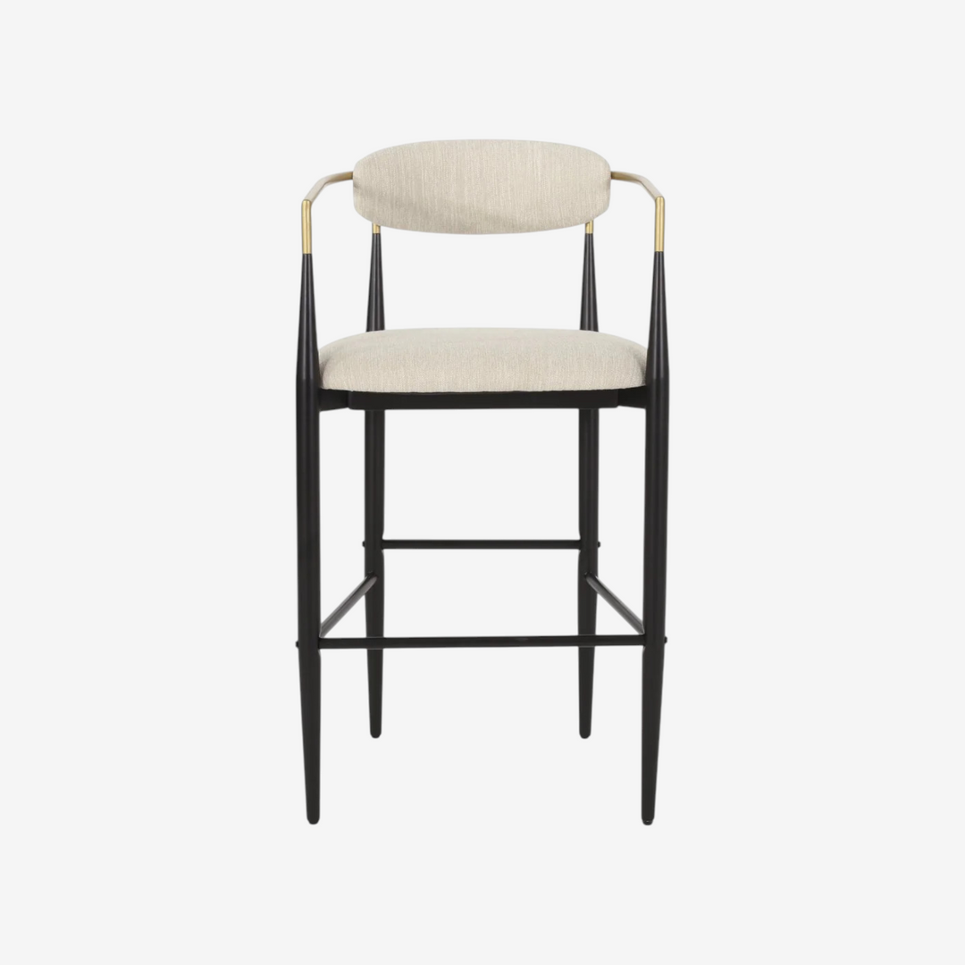 Mykos Counter Stool – Set of 2 | Beige Upholstery with Black & Gold Metal Frame