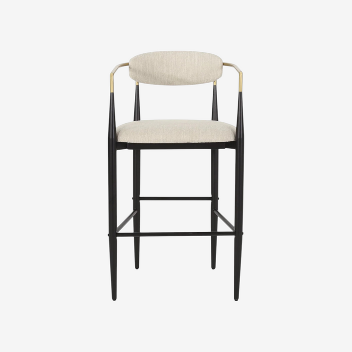 Mykos Counter Stool – Set of 2 | Beige Upholstery with Black & Gold Metal Frame