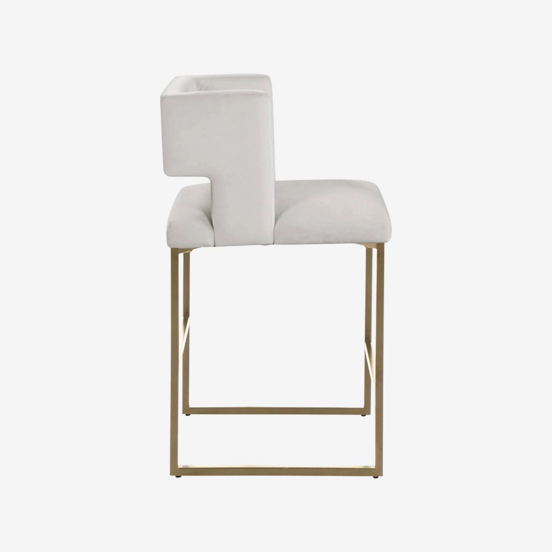 Anthony Counter Stool – Set of 2 | Beige Velvet Bar Stools with Gold Legs
