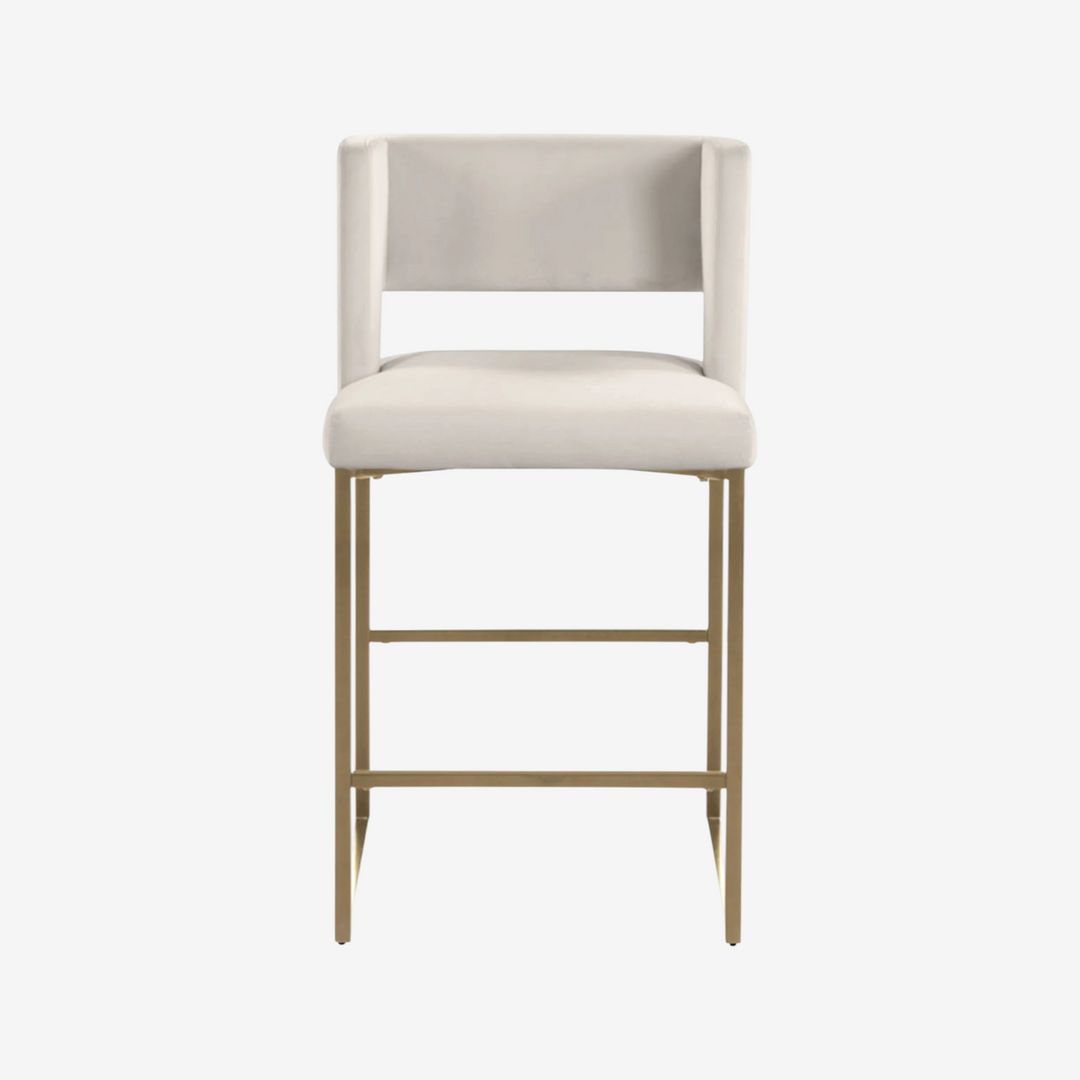 Anthony Counter Stool – Set of 2 | Beige Velvet Bar Stools with Gold Legs