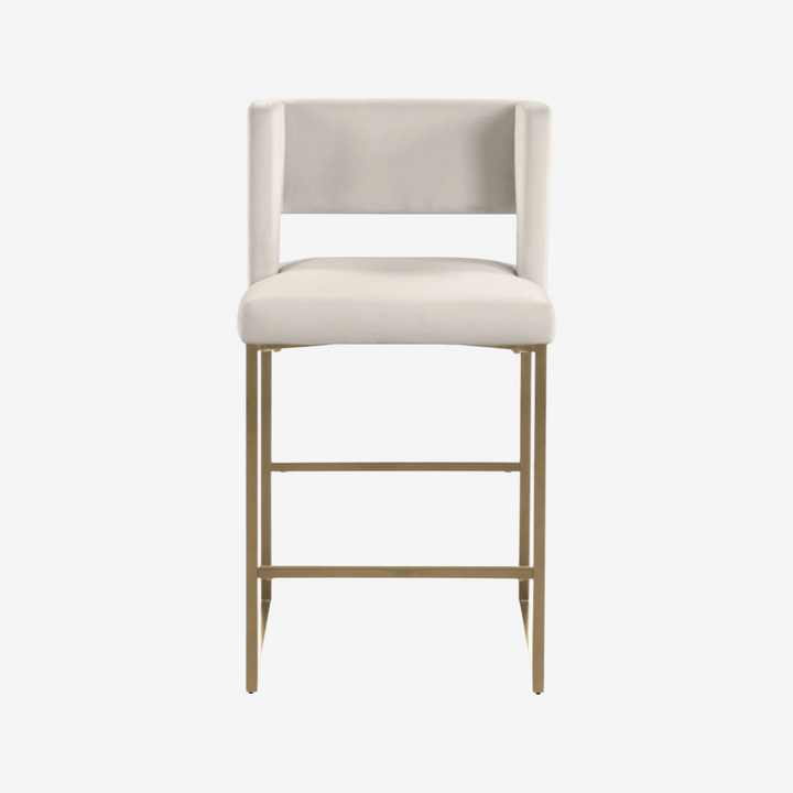 Anthony Counter Stool – Set of 2 | Beige Velvet Bar Stools with Gold Legs