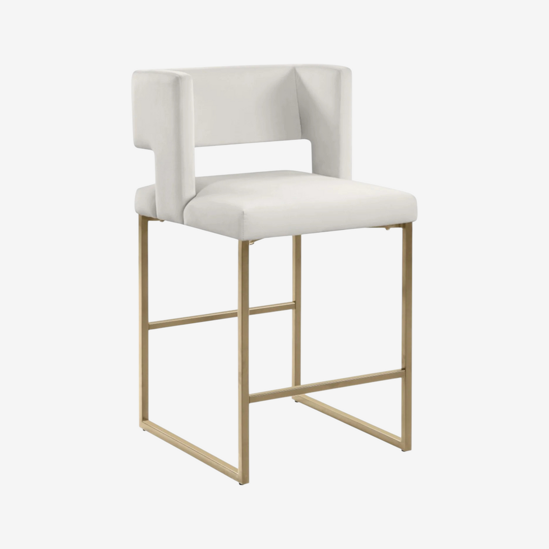 Anthony Counter Stool – Set of 2 | Beige Velvet Bar Stools with Gold Legs