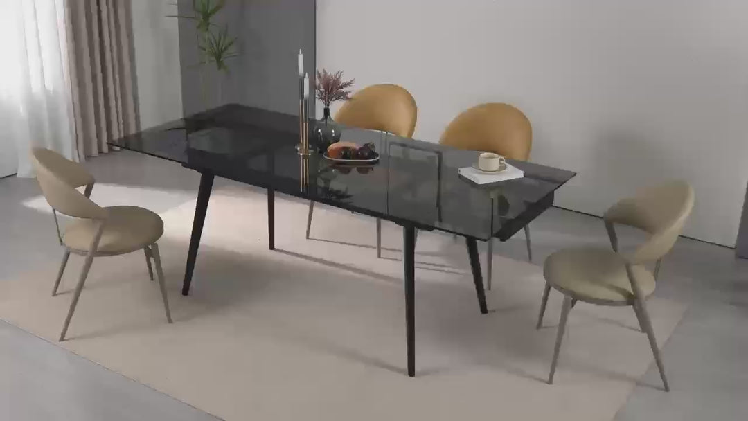 Hexon Extendable Dining Table With Tempered Glass Top - Black