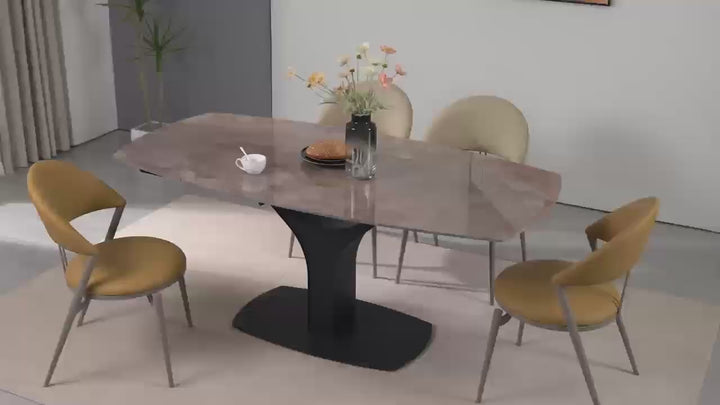Lauren Extendable Dining Table With Sintered Stone Top - Agate Brown/ Black