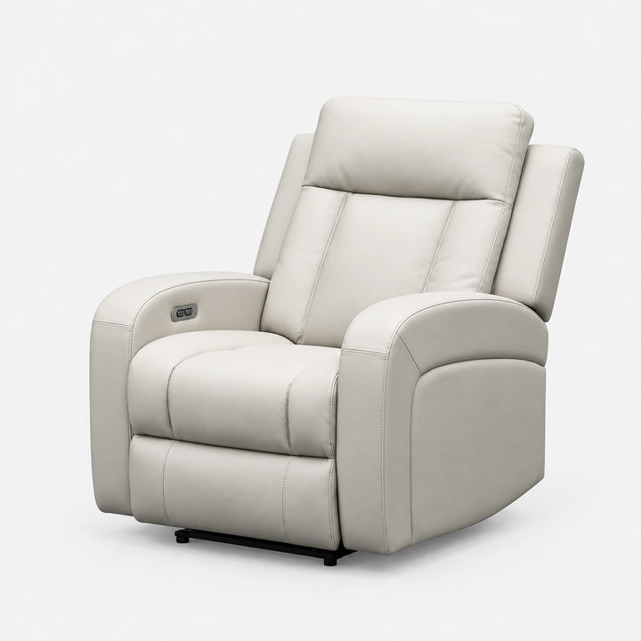 Sudex Beige Power Recliner Chair In Top Grain Leather
