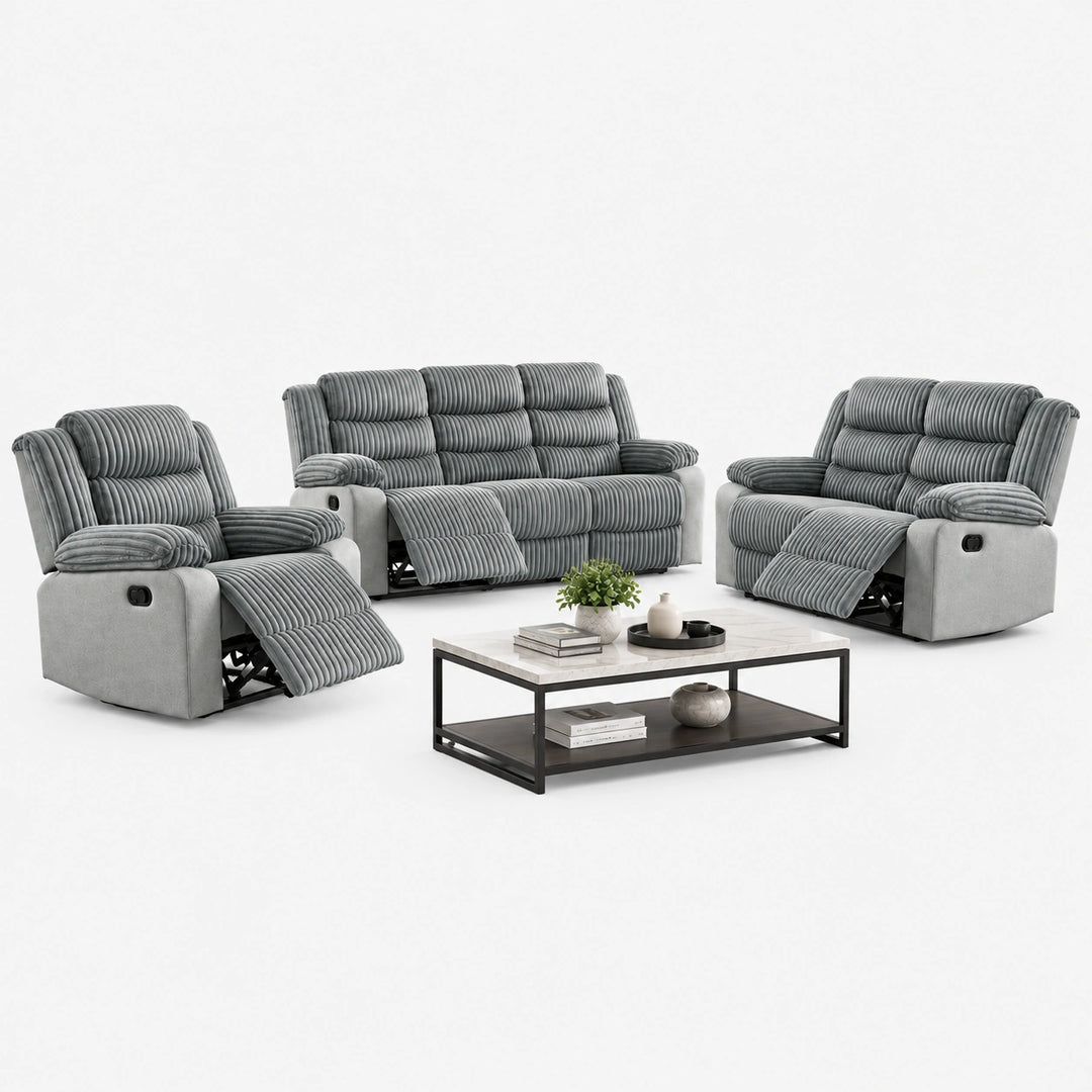 Nathan 3-Piece Grey Manual Recliner Set in Fabric Upholstery