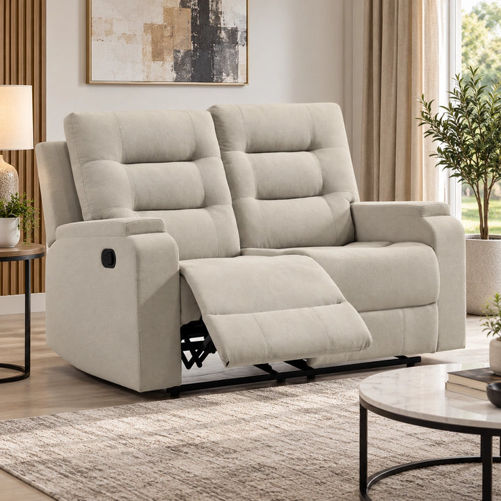 Larkin Beige Manual Recliner Loveseat in Fabric Upholstery