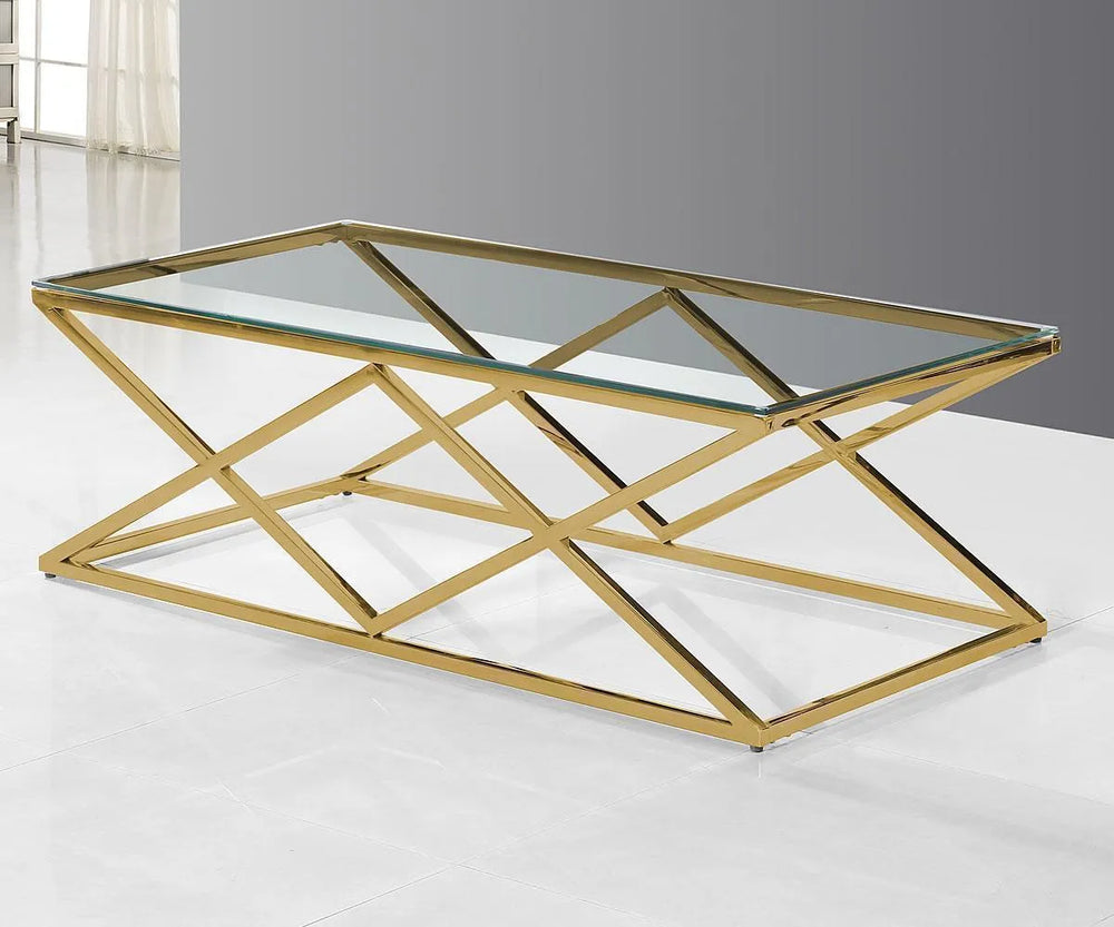 Diamond Prism Glass Coffee Table - Gold