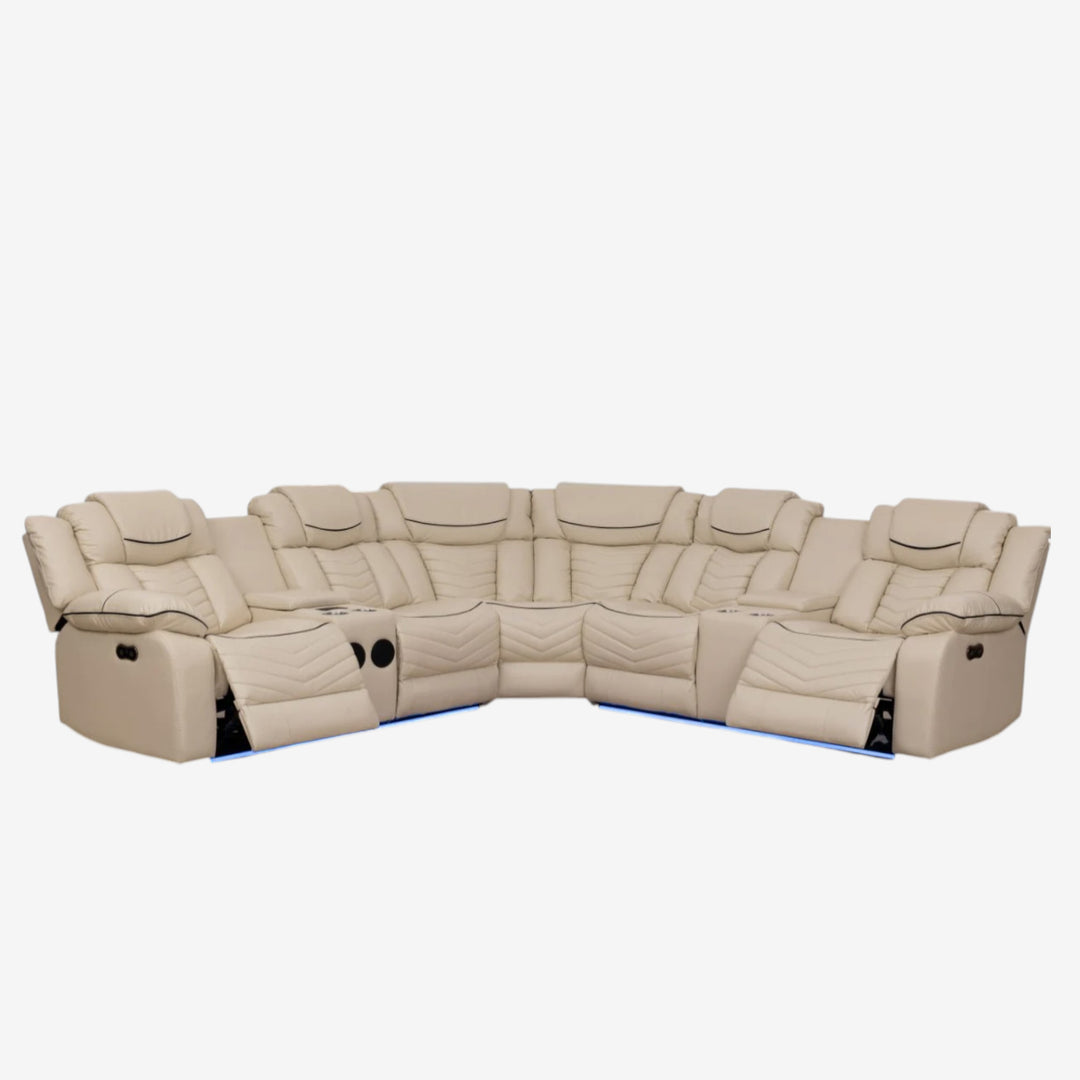 Mitchell 5-Seater Power Recliner Sectional In Air Leather Upholstery - Beige
