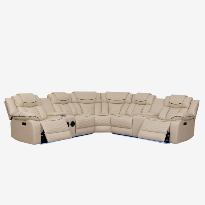 Mitchell 5-Seater Power Recliner Sectional In Air Leather Upholstery - Beige
