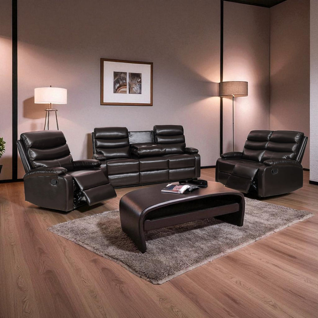 Stanford 3-Piece Manual Recliner Set In Air Leather Upholstery - Chocolate
