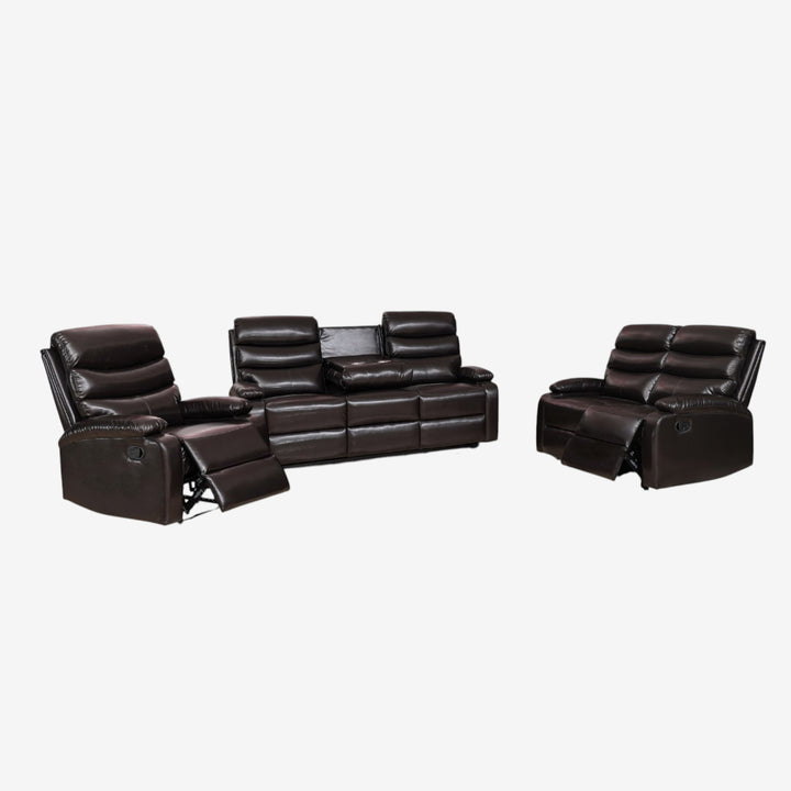Stanford 3-Piece Manual Recliner Set In Air Leather Upholstery - Chocolate