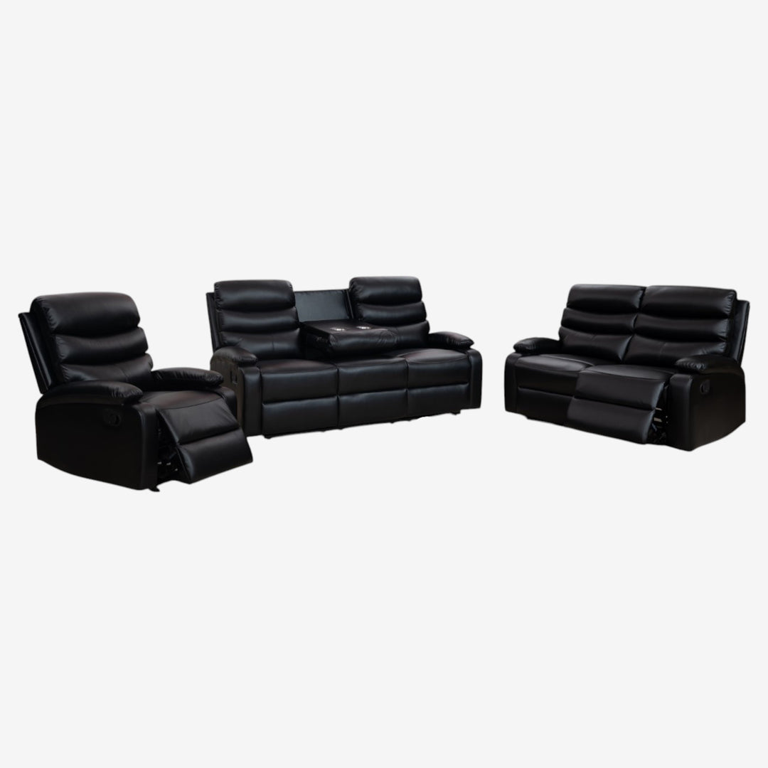 Stanford 3-Piece Manual Recliner Set In Air Leather Upholstery - Black