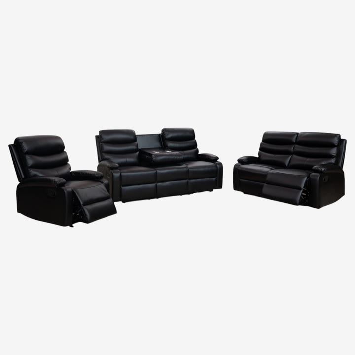 Stanford 3-Piece Manual Recliner Set In Air Leather Upholstery - Black