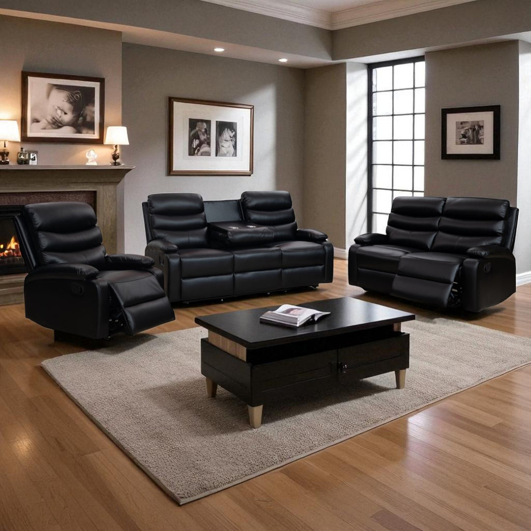 Stanford 3-Piece Manual Recliner Set In Air Leather Upholstery - Black