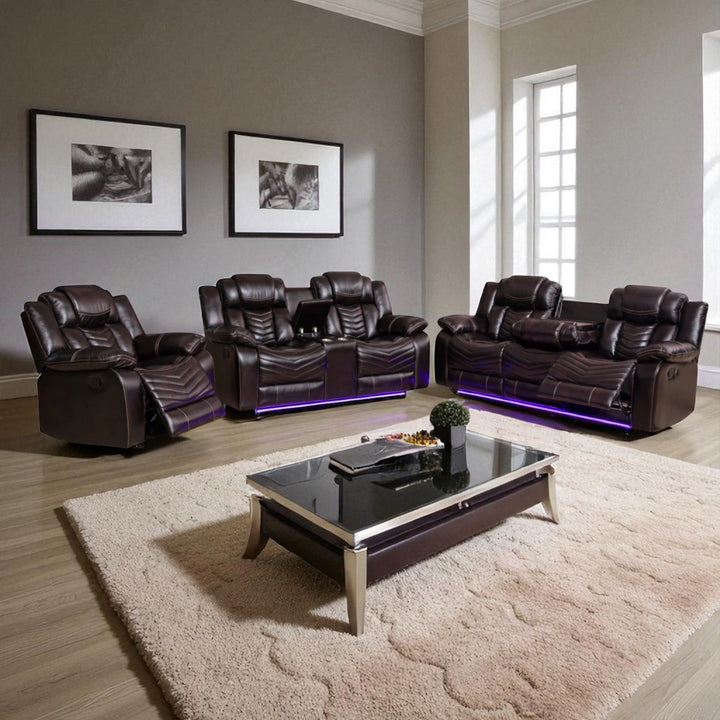 Mitchell 3-Piece Manual Recliner Set In Air Leather Upholstery - Brown
