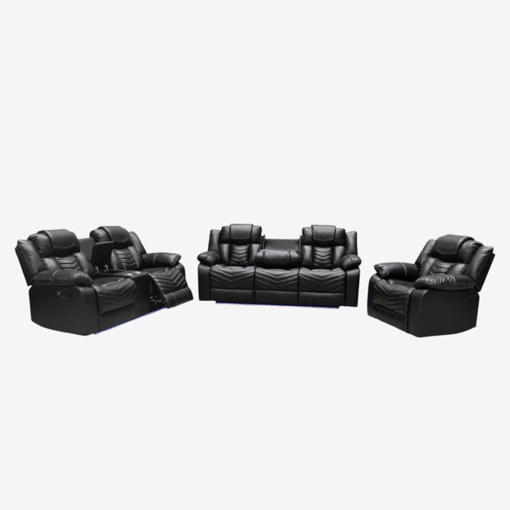 Mitchell 3-Piece Manual Recliner Set In Air Leather Upholstery - Black