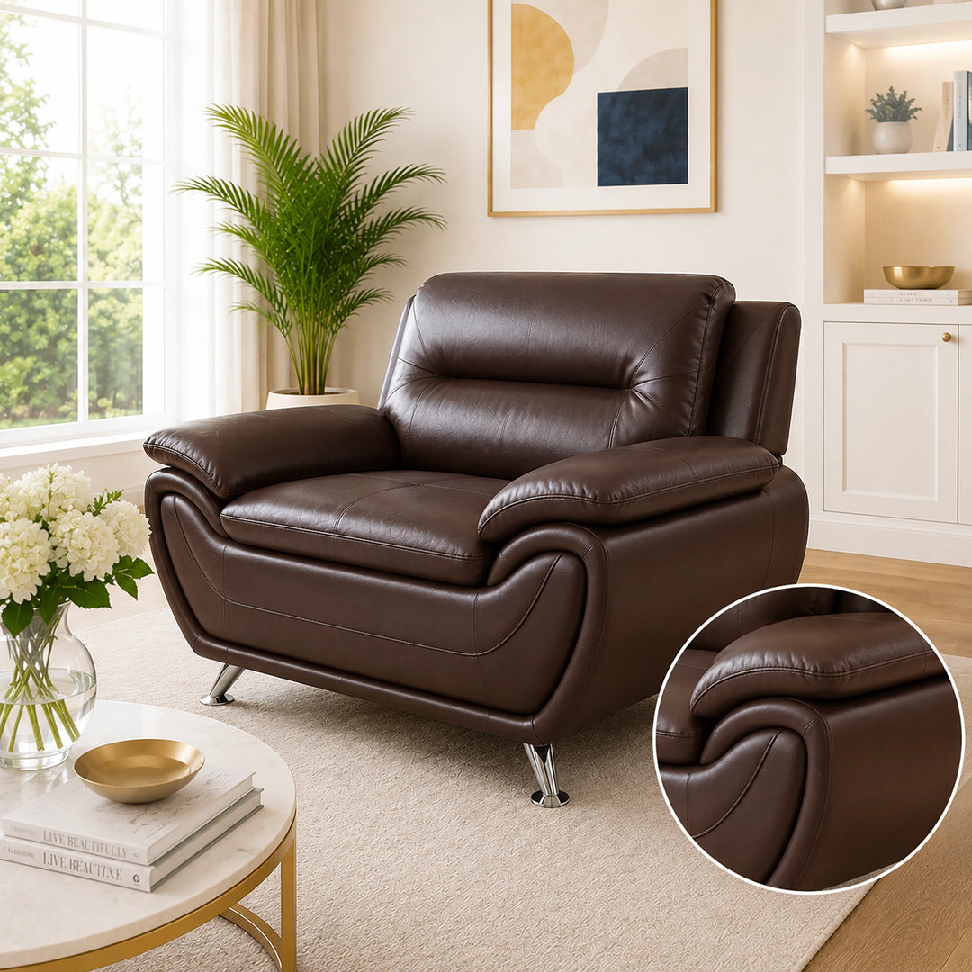 Gilan 3-Piece Sofa Set In Faux Leather Upholstery - Chocolate