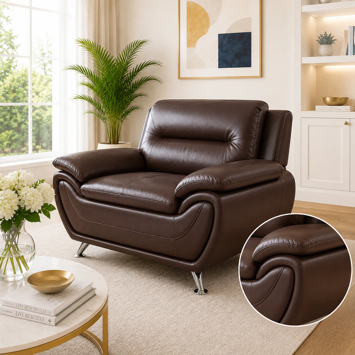 Gilan 3-Piece Sofa Set In Faux Leather Upholstery - Chocolate